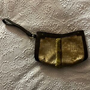 NWOT Bath & Body Works Wristlet Faux Leather Gold Brown 9 x 5.5"